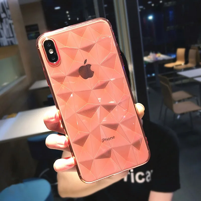 Red LOVECOM прозрачный чехол с алмазной текстурой для iPhone 11 Pro Max XS Max XR X 6S 6 7 8 Plus, мягкий чехол из ТПУ для задней панели телефона - Цвет: Red