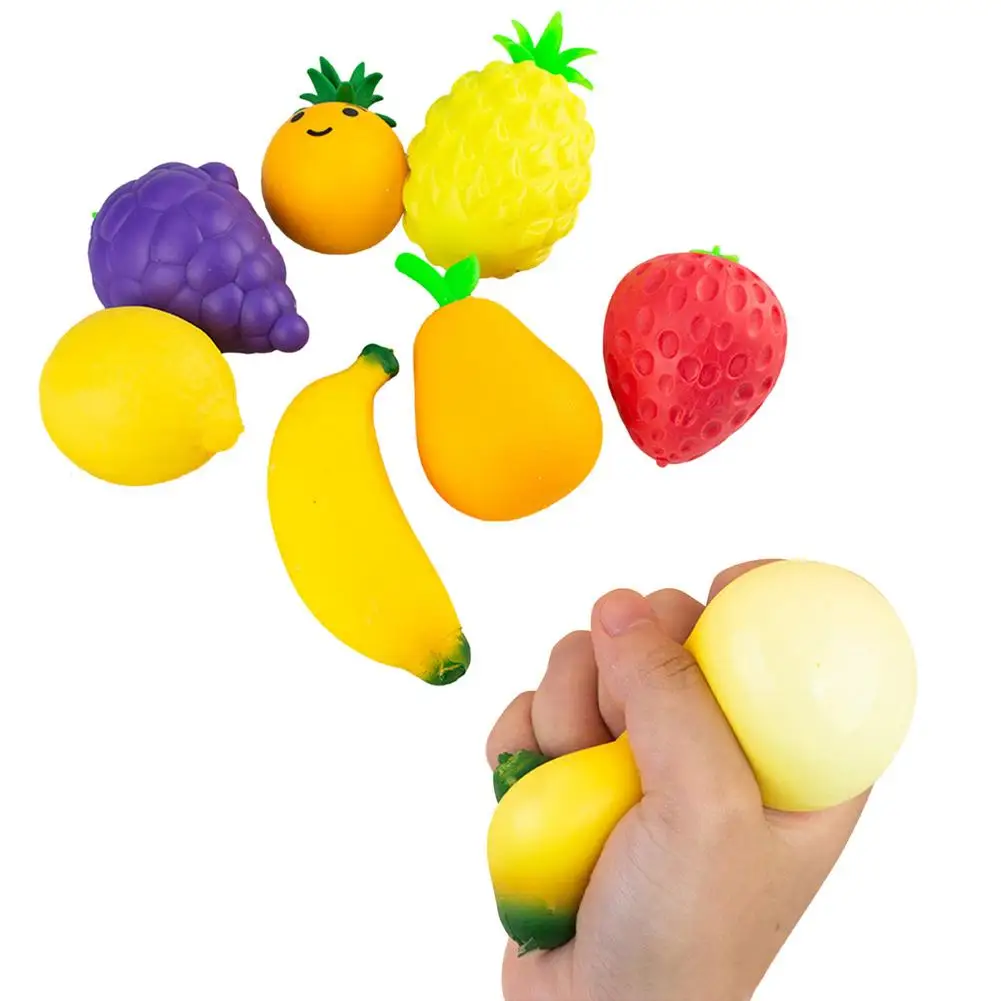 

7PCS/Set Cute Fruit Squeezing Toy Pull Stretch Relaxing Calm Focus Toy Anti-stress Ball Squeeze Soft Stress Relief Funny Gifts