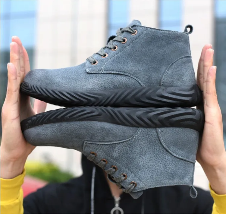 Неразрушаемые мужские высокие дышащие замшевые кожаные рабочие ботинки со