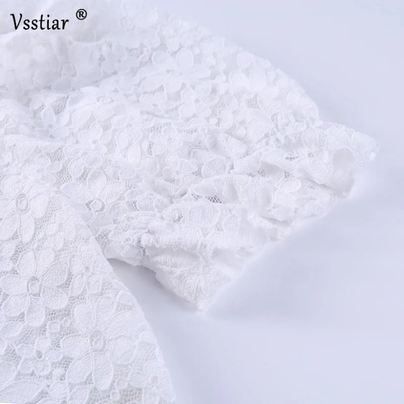 

Vsstiar Summer O Neck Lace Blouse Women Short Puff Sleeve Sexy See Through White Crop Top Casual Solid Shirt Female