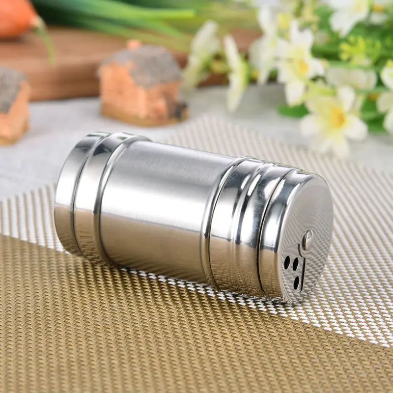

Rotatable Stainless Steel Salt Pepper Shaker Portable Home Travel Seasoning Shaker Cans For Kitchen BBQ 4X8cm