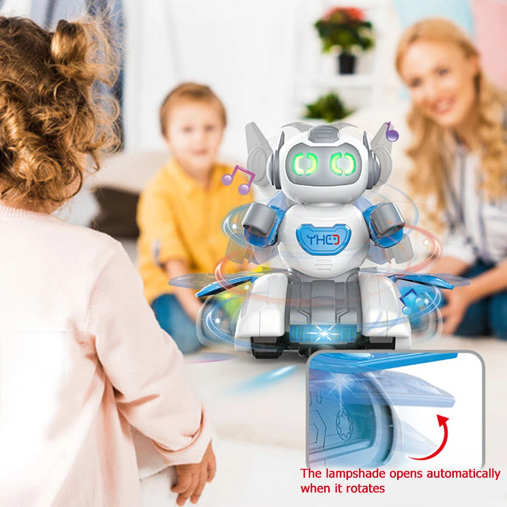 

360 Rotate LED Light Music Education Toys Assembled Model Building Kits Tool Intelligent Dance Robot Electric Model