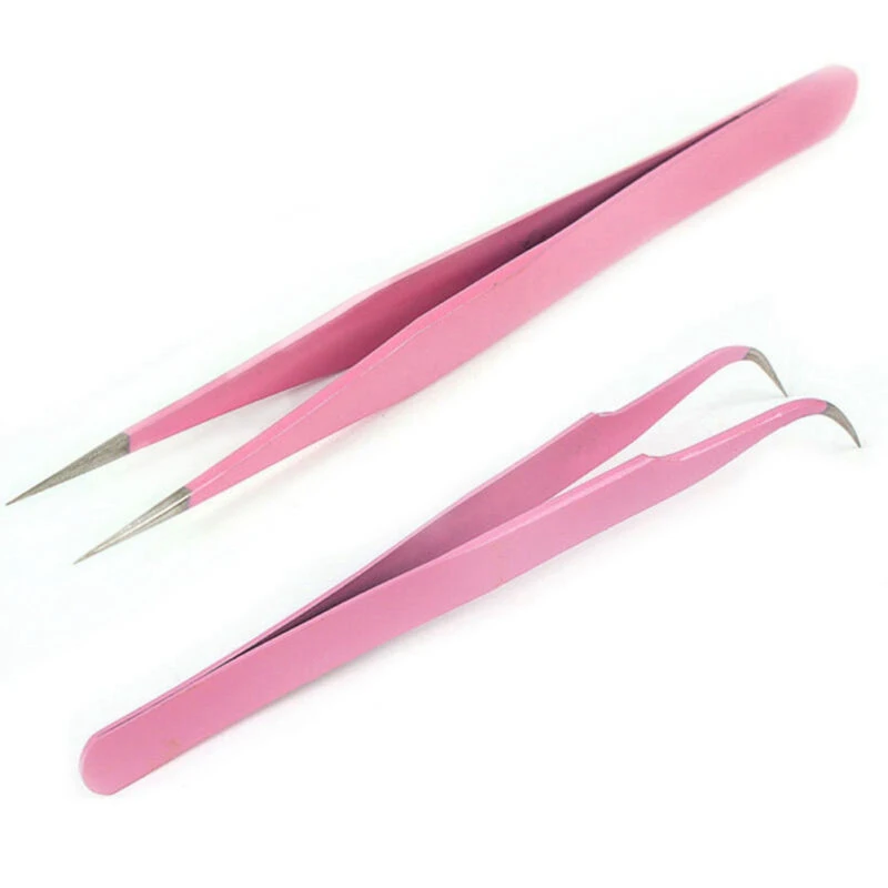 

2Pcs Lash Tweezers Set False Eyelash Extension Clip Pliers Eyebrow Tweezers for Hair Nail Art Soldering Lash Tongs Makeup Tools