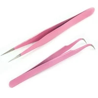 extension nail art stainless steel pink for eyelash straight bending tweezers