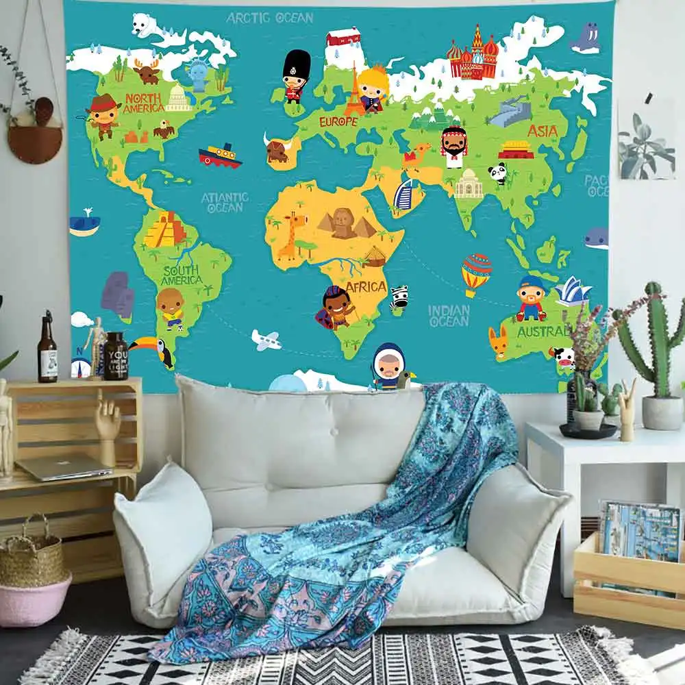 Simsant Island Map Tapestry Cartoon Treasure Pirate Ship Wall Hanging Tapestries for Living Room Bedroom Home Dorm Decor | Дом и сад
