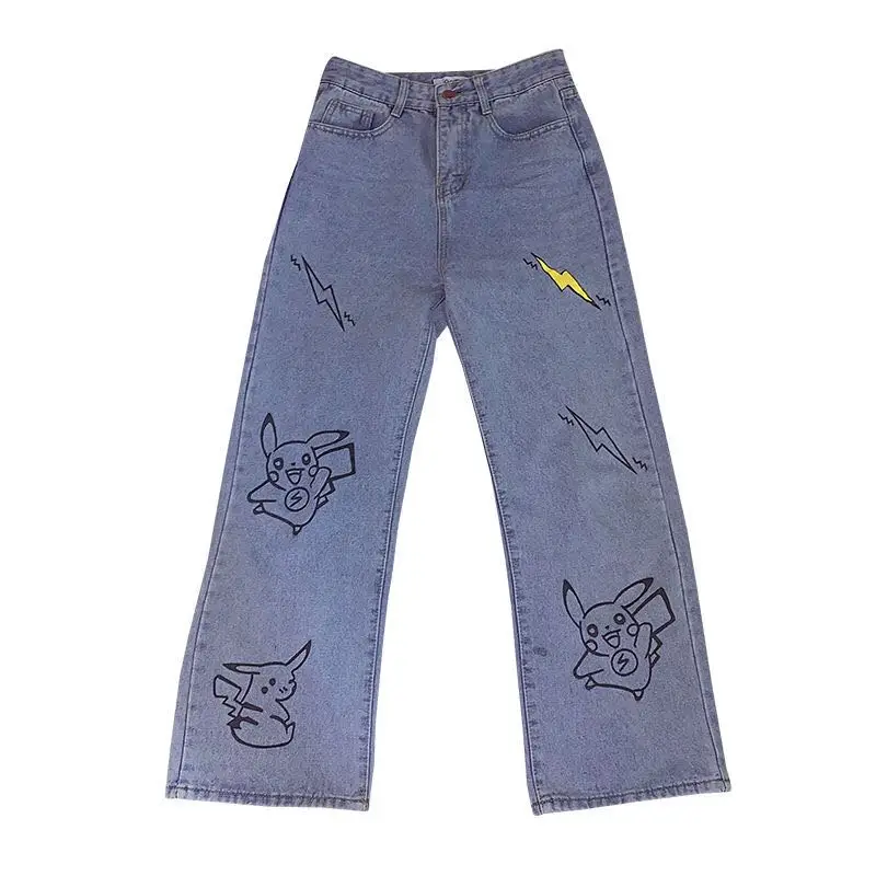 

Kawaii Elf Jeans Women Vintage Cartoon Graffiti Loose Wide-leg Pants Female Summer New Streetwear Hipster Denim Trousers 2021