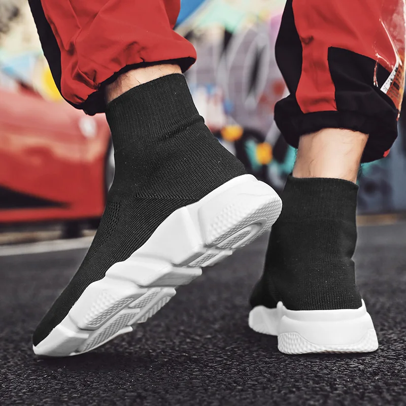 Мужские дышащие сетчатые кроссовки без шнуровки черные спортивные туфли большие