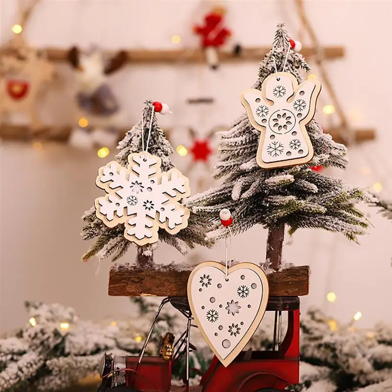

9PCS Christmas New Year Ornaments Tree Elk Star Wooden Ornament Christmas Tree Hanging Decor Xmas Party Decorative Supplies