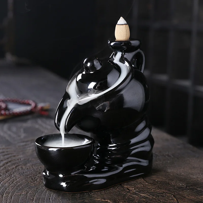 Керамический заварочный чайник для благовоний черный подставка в гостиной