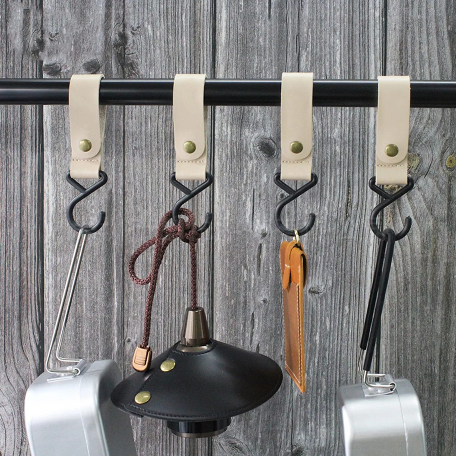 

Outdoor Camping Leather Hook Kitchenware Pot Pan Hanger S Type Kitchenware Black Finishing Hook Multi Function Storage Hook
