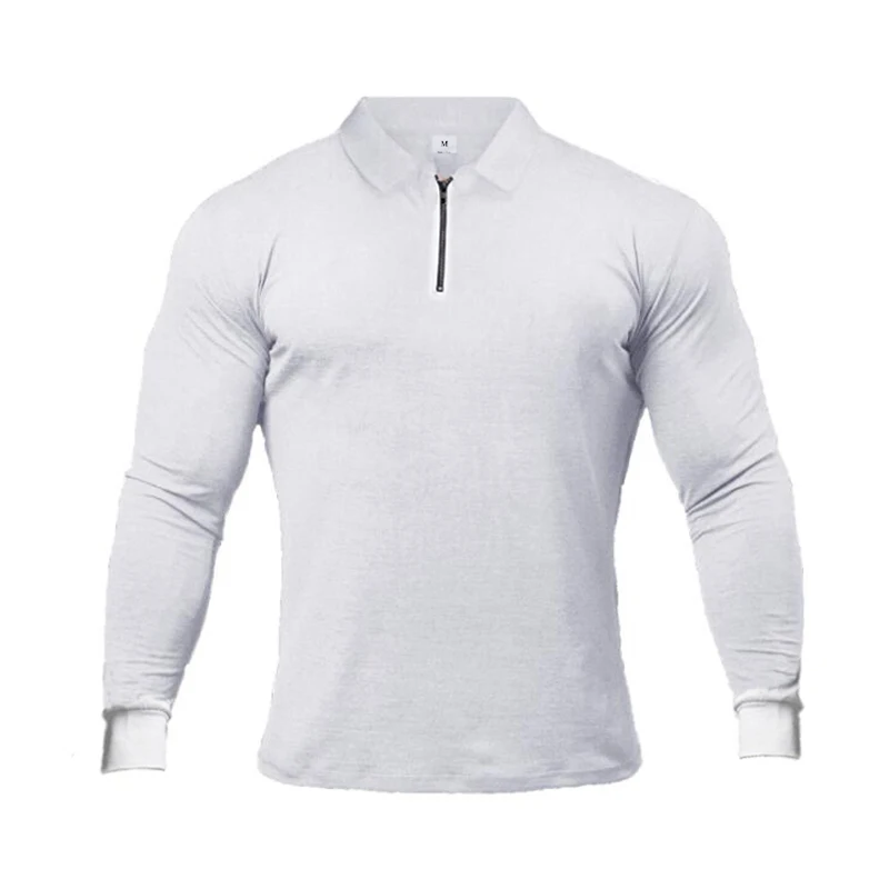 

Mens Spring Zipper Polo Shirt Long Sleeve Slim Fit Polos Men Fashion Turn Collar Tops Cotton Fitness Sports Casual Golf Shirts