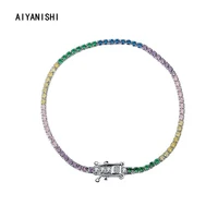 aiyanishi 925 sterling silver rainbow tennis bangle bracelet for women wedding fashion luxury bracelet jewelry girl holiday gift