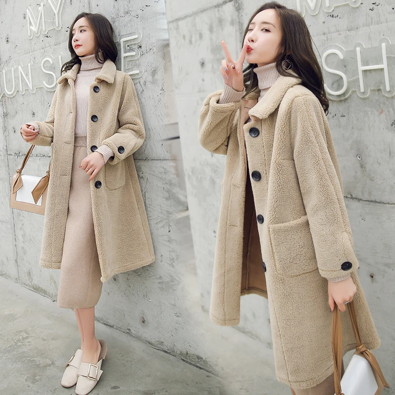 

2019 women's autumn and winter new loose medium long fur one-piece lamb velvet coat coat women women coats long coat winter
