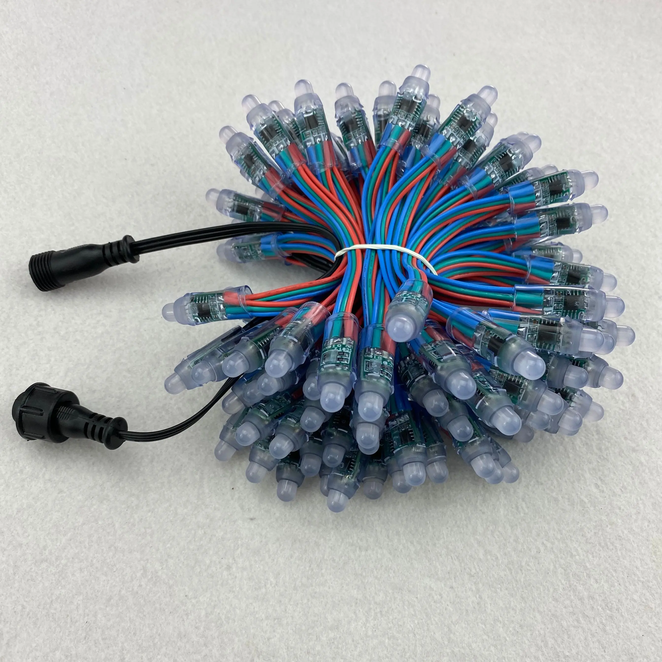 Регулируемый пиксельный узел светодиода WS2811 RGB типа цилиндрический 12 мм 18awg IP68 2 м