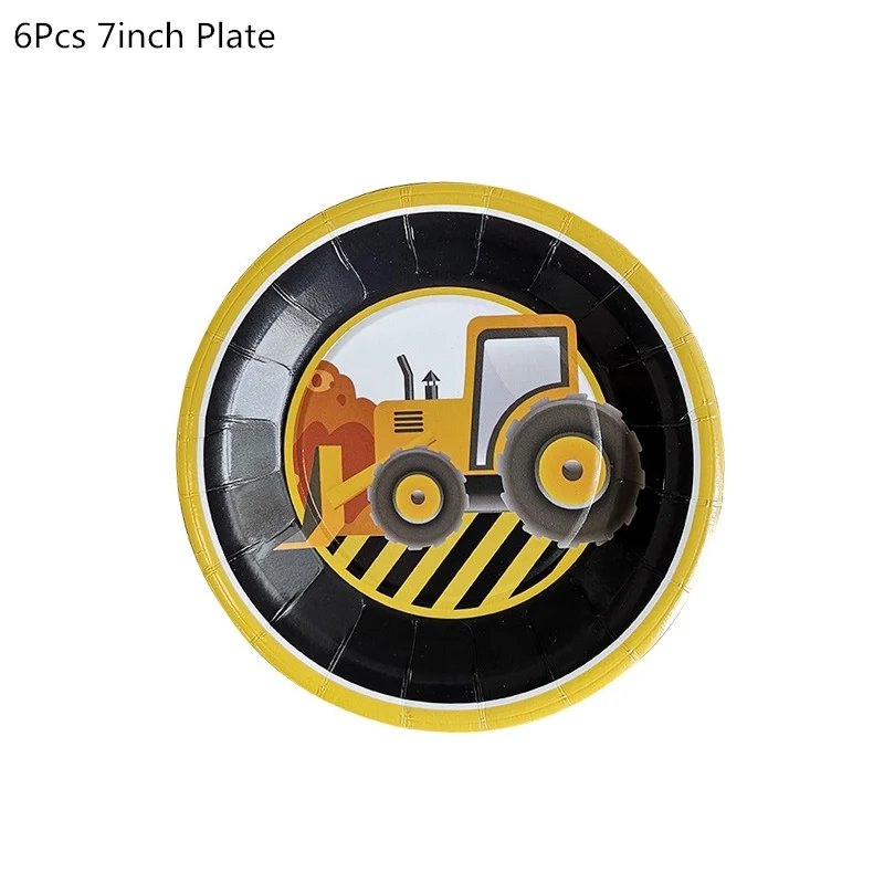 6pcs 7inch plate Строительный трактор тема экскаватор надувные шары грузовик автомобиль баннеры детский день рождения, день рождение мальчика вечерние принадлежности - Цвет: 6pcs 7inch plate