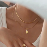a z 26 letter name initials gold charms diy necklace lettert women neck chain double stainless steel necklace jewelry wholesale