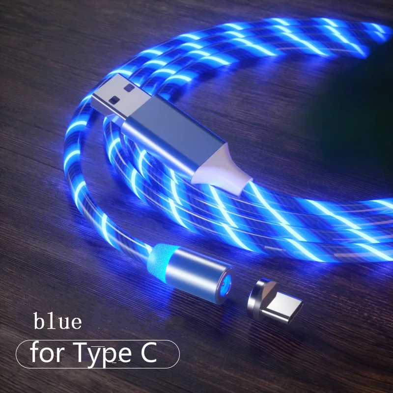 Blue for Type-c Светодиодный зарядный кабель с магнитным разъемом USB для Micro iphone type C, светящийся провод для передачи данных для iphone Samaung huawei Micro Kable - Цвет: Blue for Type-c