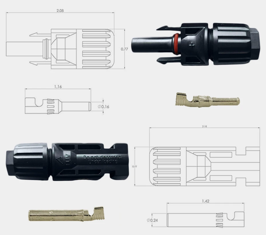 Соединители для солнечных батарей PV штекерные и гнездовые IP67 TUV 1000 В постоянного