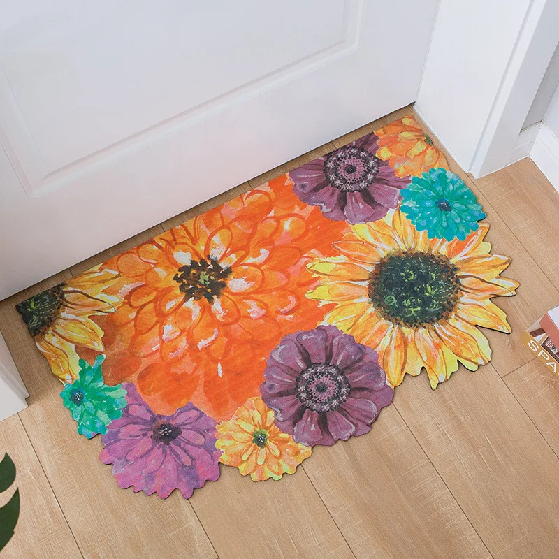 

New style 3D Floral Carpet Luxury Vintage Europe Flower Round Carpet Area Rug Black Floor Mat Dining Room Decor