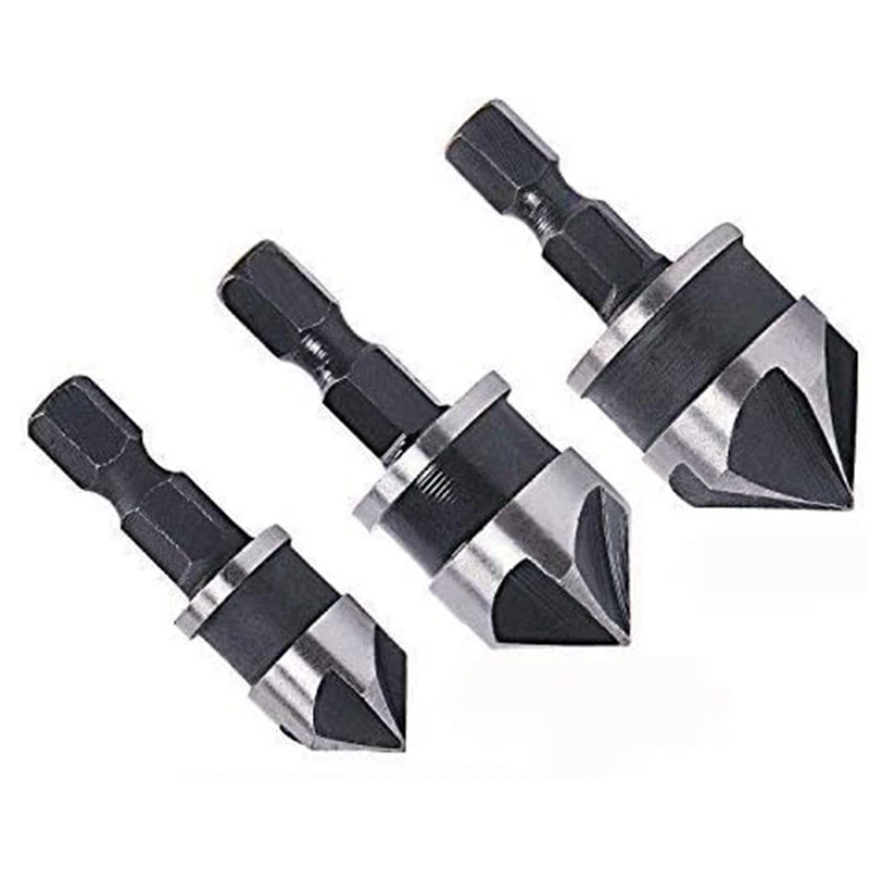 

Сверла для снятия фаски с 5 канавками, 1/4 дюйма, с шестигранным хвостовиком, под углом 90 градусов, 3 шт.