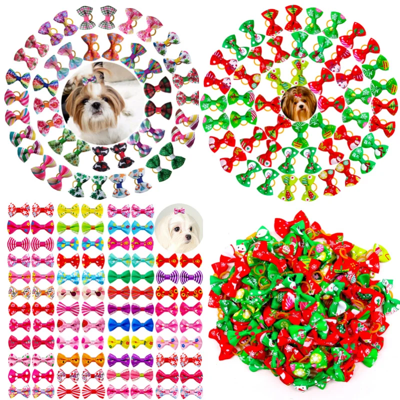 

Dog Bowknot Pet Dog Grooming Accessories Products Handmade Christmas Small Dog Hair Bows Rubber Band Cat Hair Clips Boutique