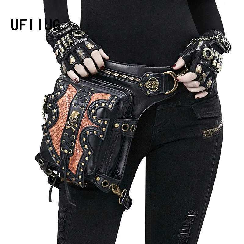 Стимпанк поясная сумка модная нагрудная 2019 винтажная PU кожаная Роскошные
