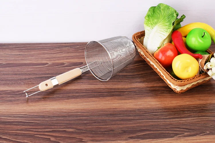 Из нержавеющей стали с деревянной ручкой жарочная Корзина Фильтр пельмени лапша