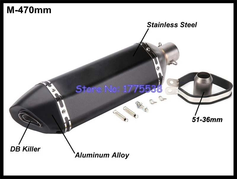 Глушитель выхлопной трубы мотоцикла нержавеющая сталь ID:51 мм Длина: 570 мм/470