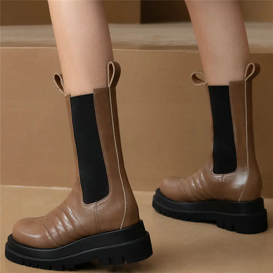 

2020 Punk Creepers Women Genuine Leather Round Toe Platform Military Ankle Boots Female High Top Fashion Sneakers Casual Shoes