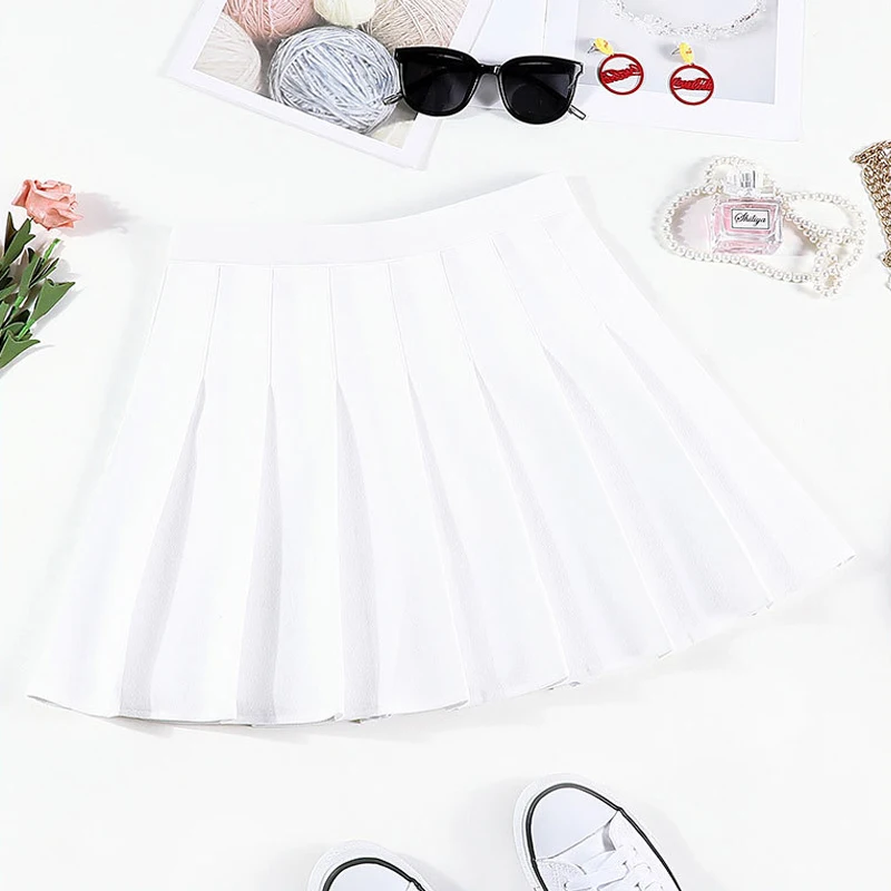 

Fashion Mini Pleated Skirt Womens Elastic Waist A-Line Lady Mini Skirt Summer Casual Women Pleat Short Skirts Sweet Girls Skirts