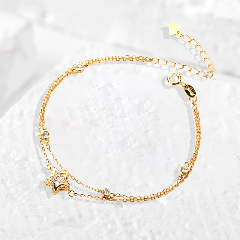 

925 Silver Star Zircon Jewelry Charm Double Layer Bracelet Bijoux Minimalism Bangles Vintage Boho Joyas Silver Bangles For Women