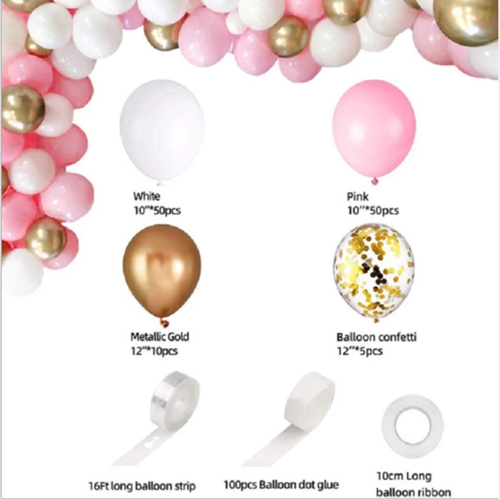 

117pcs Pink White Gold Latex Balloons Arch Kit Confetti Latex Ballon Wedding Birthday Party Garland Baby Shower Backdrop Decor