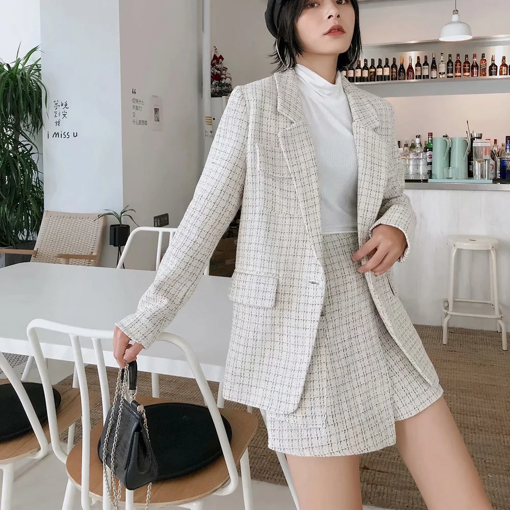 CThink Премиум костюм комплект мини юбка из двух предметов для женщин 2019 зима шерсть