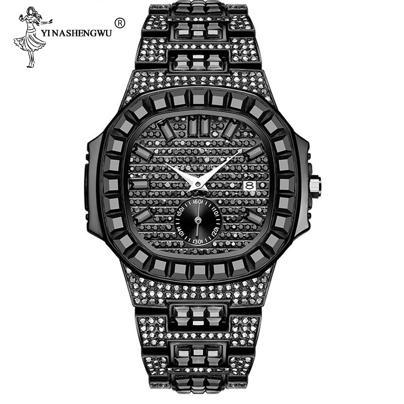 Люксовый бренд хронограф мужской секундомер полностью замороженный черный