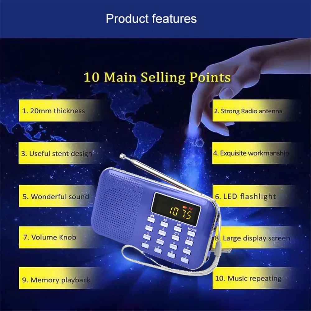 Портативный Многофункциональный Ручной FM-радиоприемник с цифровым дисплеем