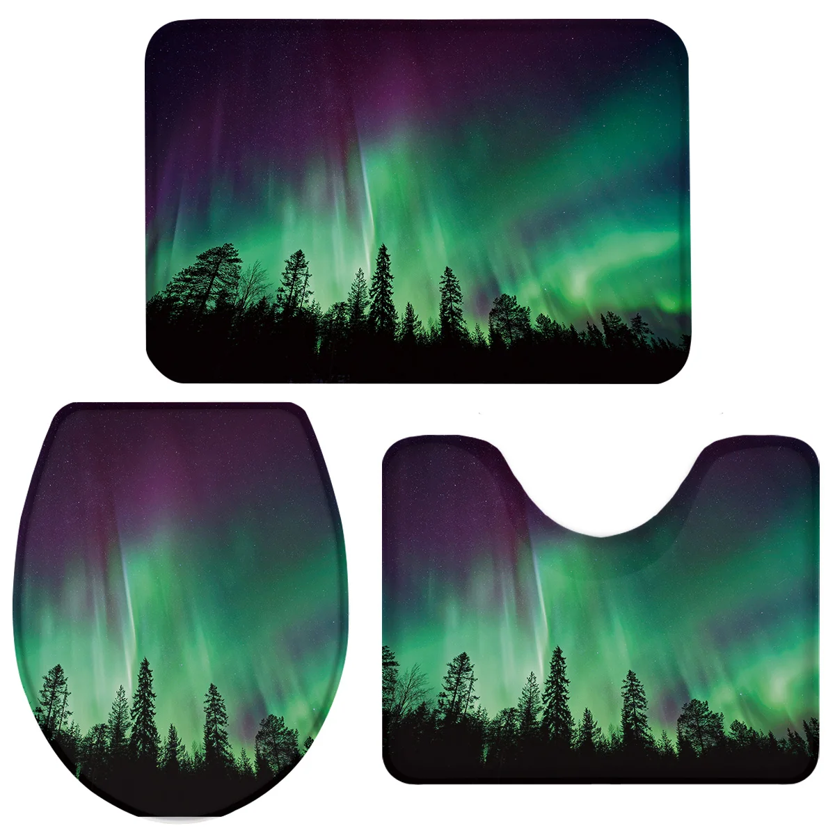 Набор из 3 предметов для ванной комнаты с пейзажем Авроры джунглей набор коврик