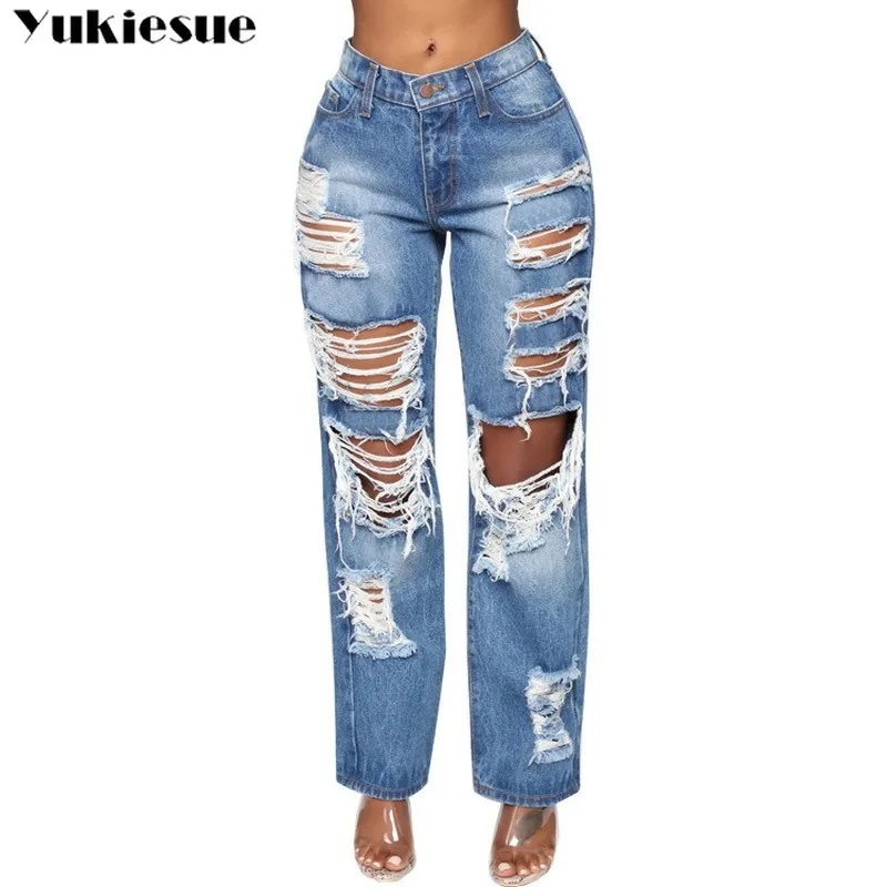 

high waisted jeans woman woman's jeans for women ripped hole wide leg straight pants boyfriend jeans women's jeans clothe