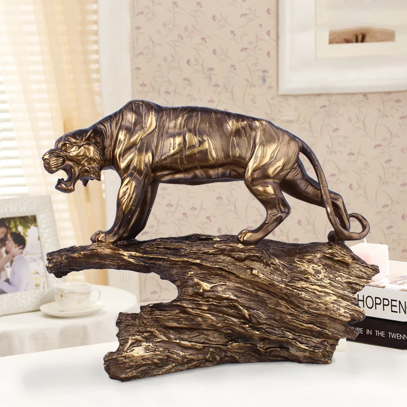 

Antique Copper Tiger Sculpture Home Decor Resin Figurine Animal Statue Craft Office Decor Ornament Business Gifts garden statues