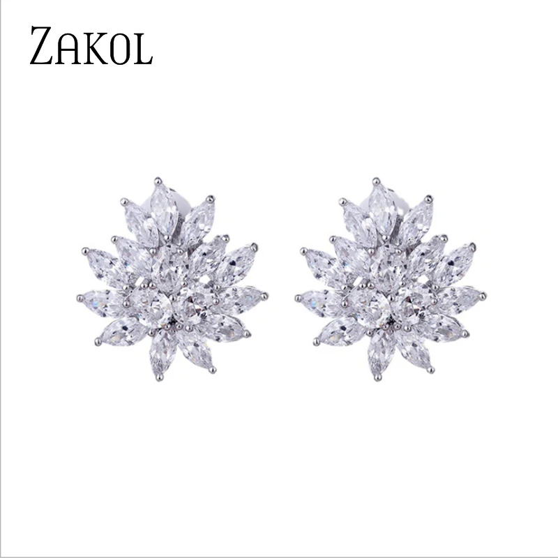 ZAKOL Роскошные капли воды цветы AAA циркон серьги-гвоздики темпераментные