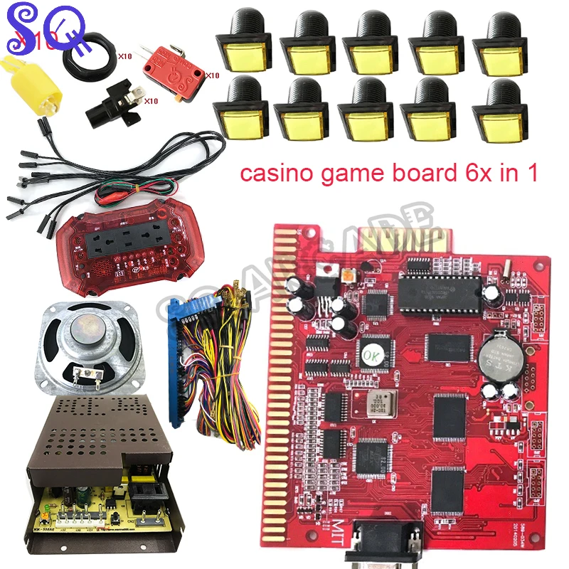 6X in 1 Casino Game Kit Multigame Slot Motherboard 36pin Jamma Cable 33mm LED Push Button Building Gambling Machine SQ Arcade