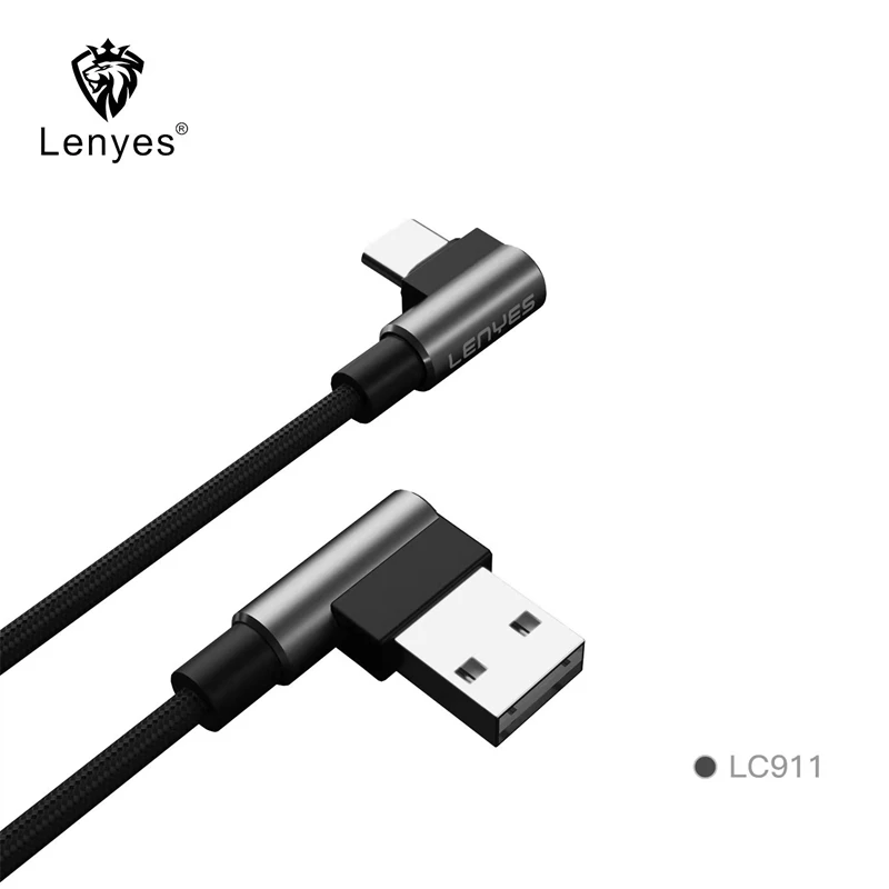 Lenyes l-образный USB кабель 90 градусов Реверсивный 2.4A 3 фута нейлоновый плетеный