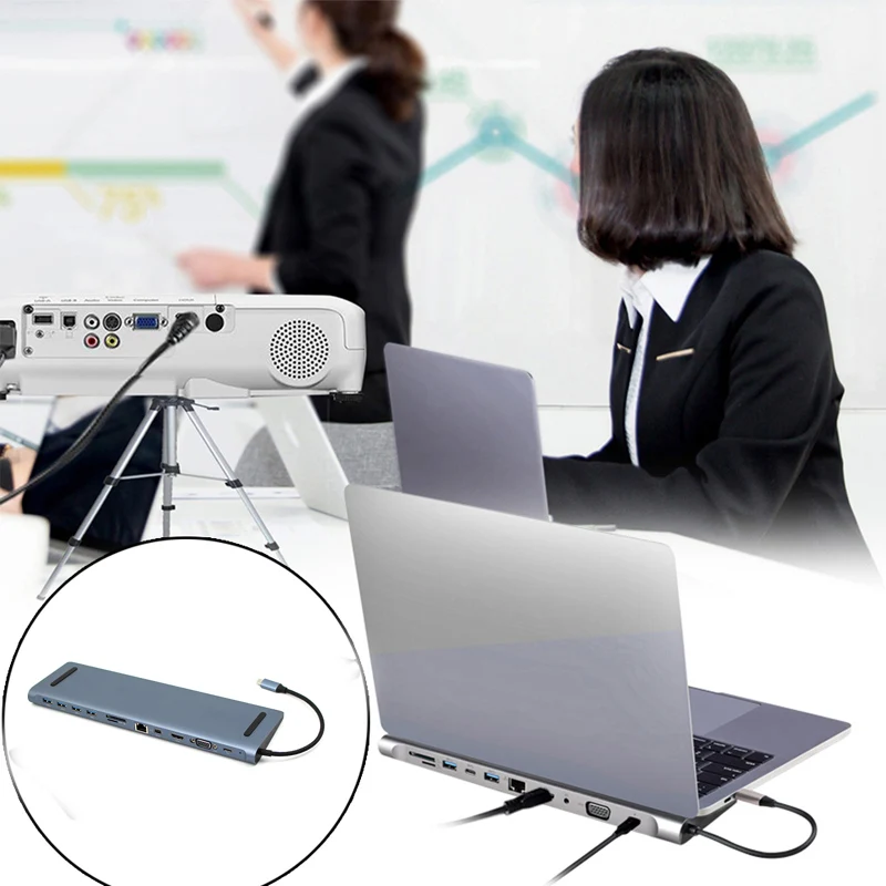USB C концентратор типа 12 в 1 3 0 HDMI 4K RJ45 адаптер Micro SD TF кардридер Type-c PD порт Ethernet сеть