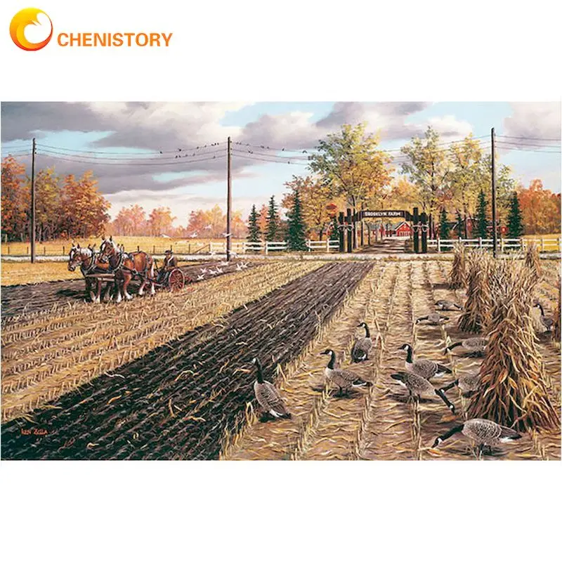 

Картины по номерам CHENISTORY для взрослых, ручная работа, самодельная рамка, ферма, пейзаж, краска по номерам, домашний декор, настенные художест...