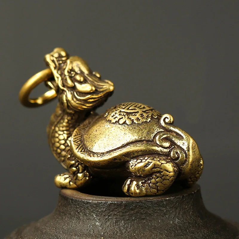 Ретро латунная подвеска в виде черепахи дракона ручная работа брелок для