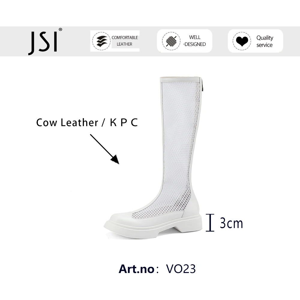 

JSI Knee-High Summer Womens Boots Square Heel Round Toe Fashion Leisure Hollow Out Style Basic New Shoes Women 2021 VO23