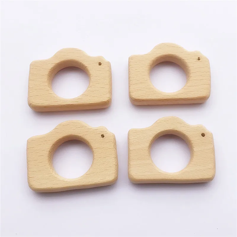

Chenkai 10pcs Camera Wooden Teether Nature Baby Rattle Teething Grasping Toy DIY Organic Eco-friendly Wood Teething Accessories