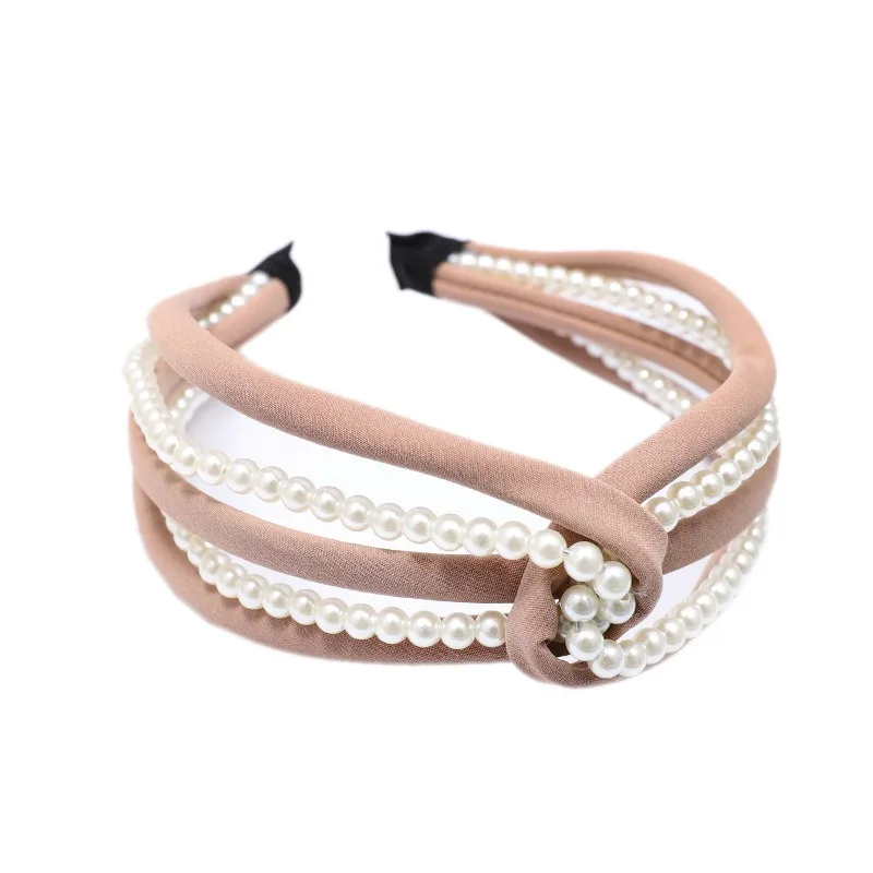 

1PC 2019 Fashion Imitation Pearl Bowknot Hairbands Solid Color Hollow Headband for Women Party Wedding Hair Accessories for girl
