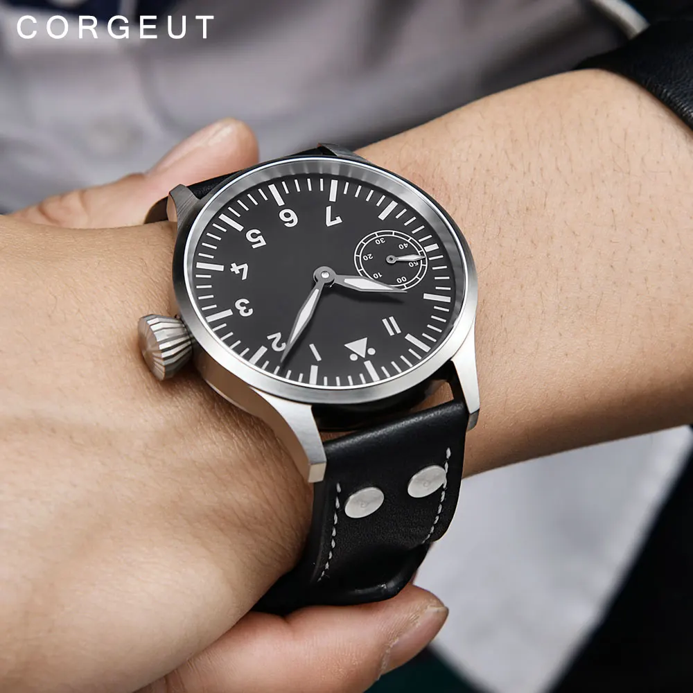Corgeut 17 Jewels механические наручные часы Чайка 3600 движение 6497 Модные Кожаные