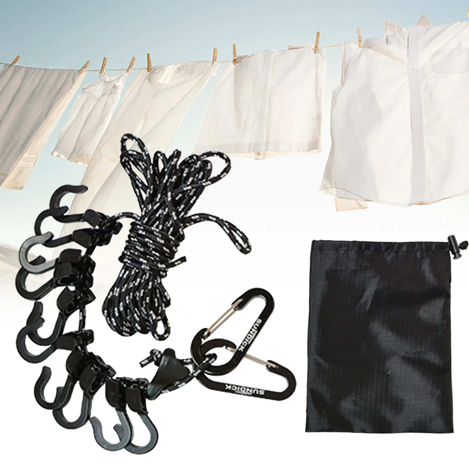 Портативная бельевая веревка с фиксируемым крюком набор для улицы регулируемая