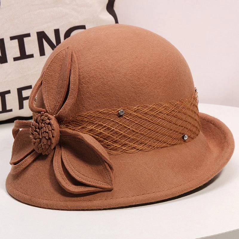 Зимняя женская шапка 1920s в стиле Гэтсби теплая шерстяная с цветами зимняя женские